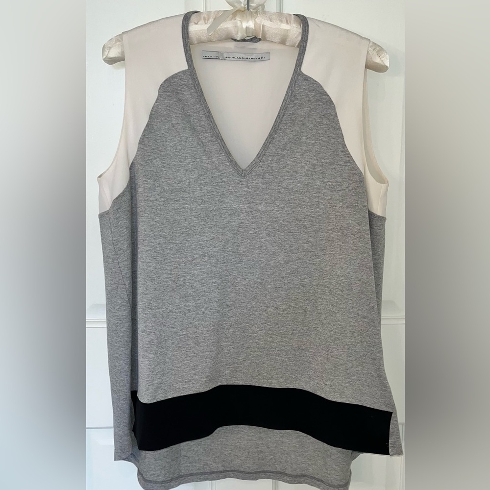 Aquilano Rimondi silk crepe/viscose jersey tank. Grey, black, off-white. Euro 4